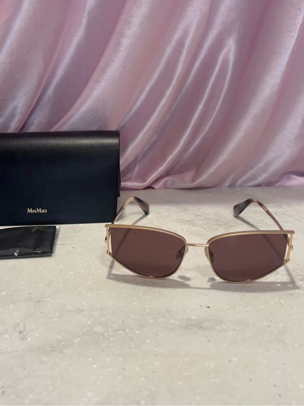 MaxMara Gold Frame Brown Lens Cat-Eye Sunglasses